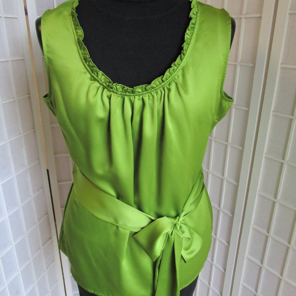 Silky Green Sleeveless Top w/ Belt